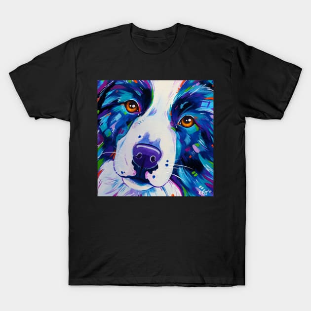 Border Collie Dog Close Up T-Shirt by EveiArt